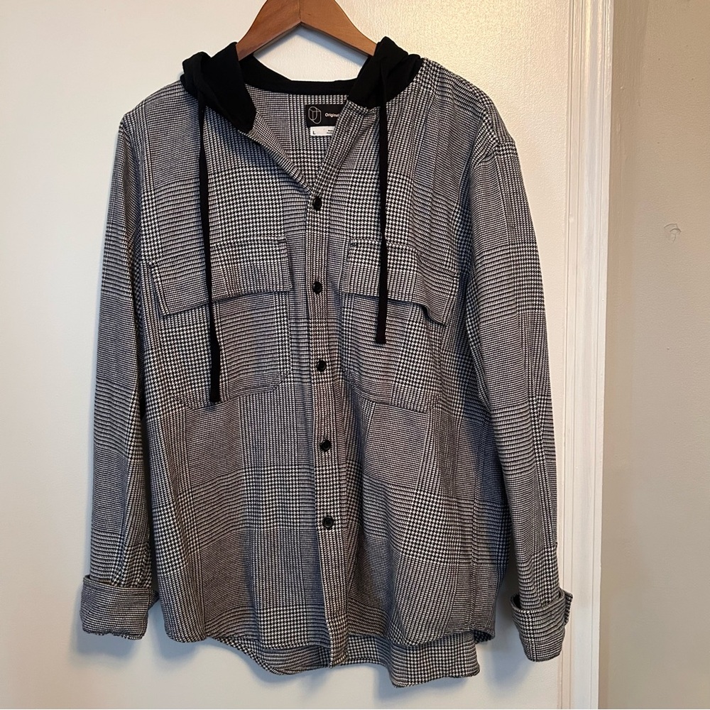 Original Use Black and Gray Plaid Flannel Shirt Jacket (Shacket)